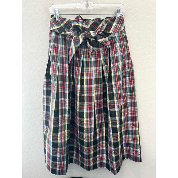 TALBOTS Plaid Taffeta Skirt Petite Holiday Christmas Midi with Bow NWT | Size 2P - Picture 1 of 8